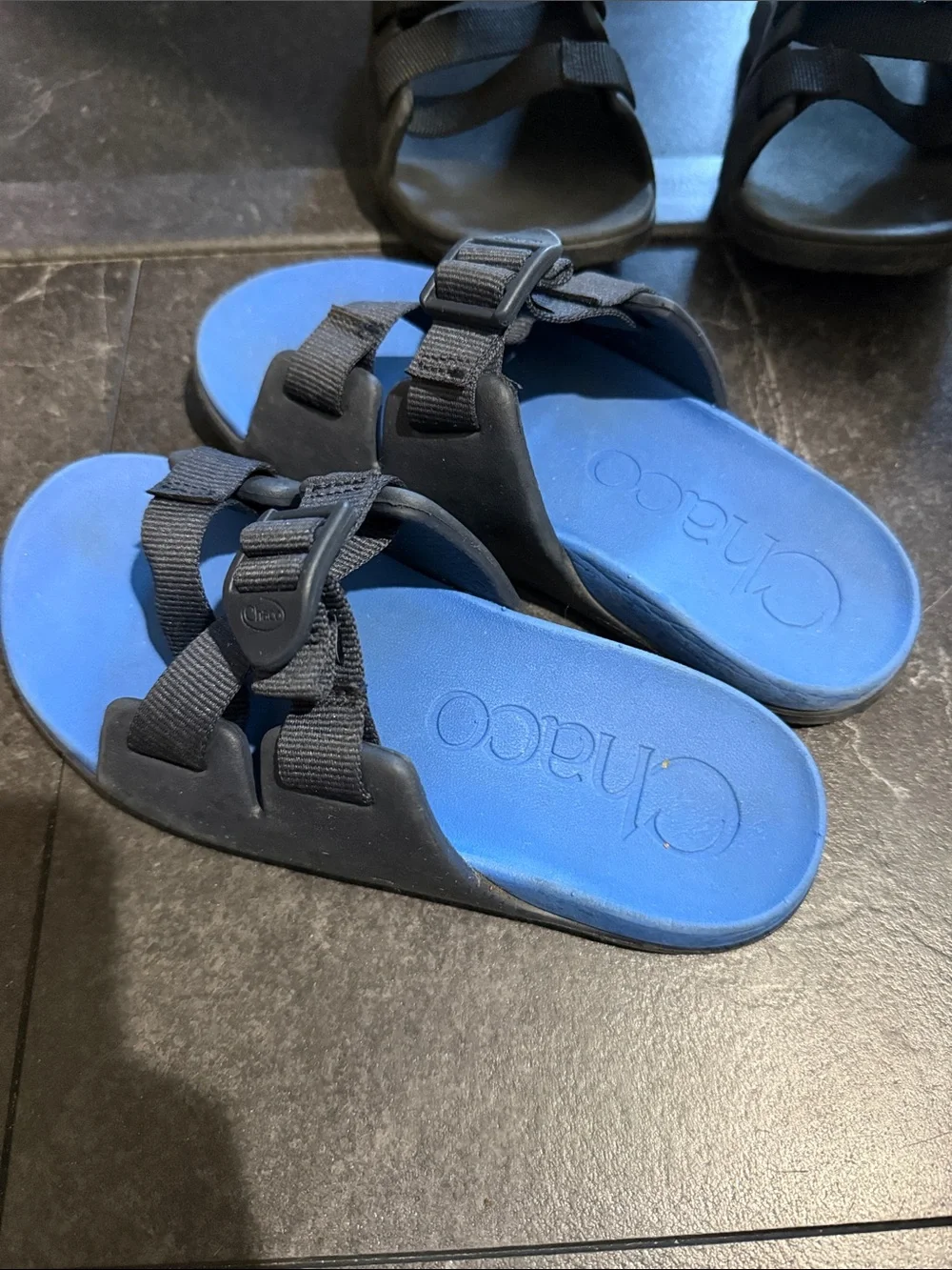 Kids Chaco Slides, Size 2 (Blue) & Size 1 (black)